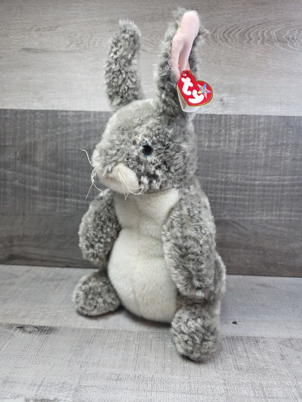 Ty Beanie Babies Buddy HOPPER 2001 Gray and White Bunny Plush Stuffed- 14” g54